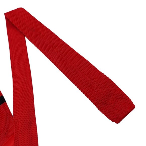 Unbranded Silk Knit Necktie OS Black Red Striped Textured Square-End Business - Picture 6 of 10